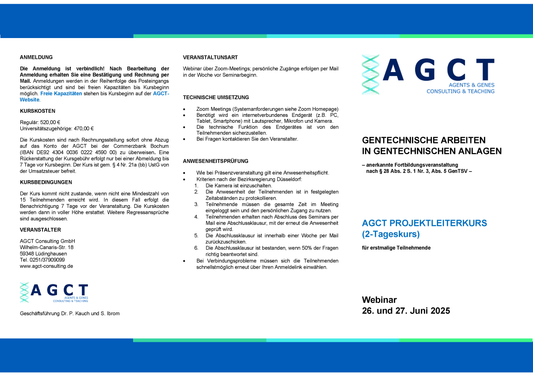 Do./Fr. 26./27. Juni 2025 - AGCT Projektleiterkurs (2-Tageskurs)