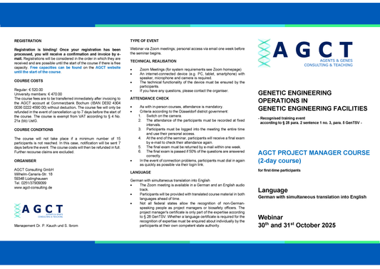 Do./Fr. 30./31. Oktober 2025 - AGCT Projektleiterkurs (2-Tageskurs)